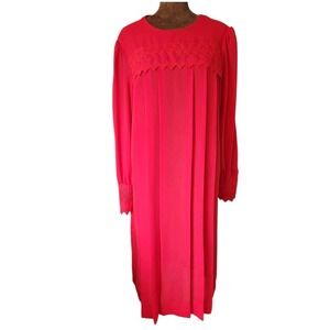 70s Red Victorian Revival Dress Angel of California Crochet Lace Bib Midi Sheer